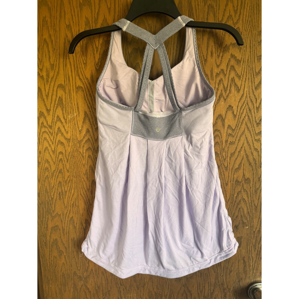 Lululemon No Limits Tank Top Lavender Purple Striped Strappy Back Yoga Camisole